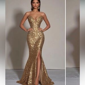 Dazzling Gold Sequin Prom Dress